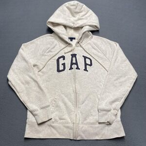 VTG Gap Hoodie Womens Large Gray Heather Full Zip Logo Sweatshirt Polka Dot y2k